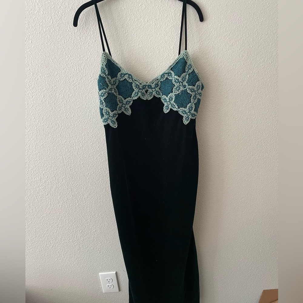 Green Embroidered Velvet Maxi Dress